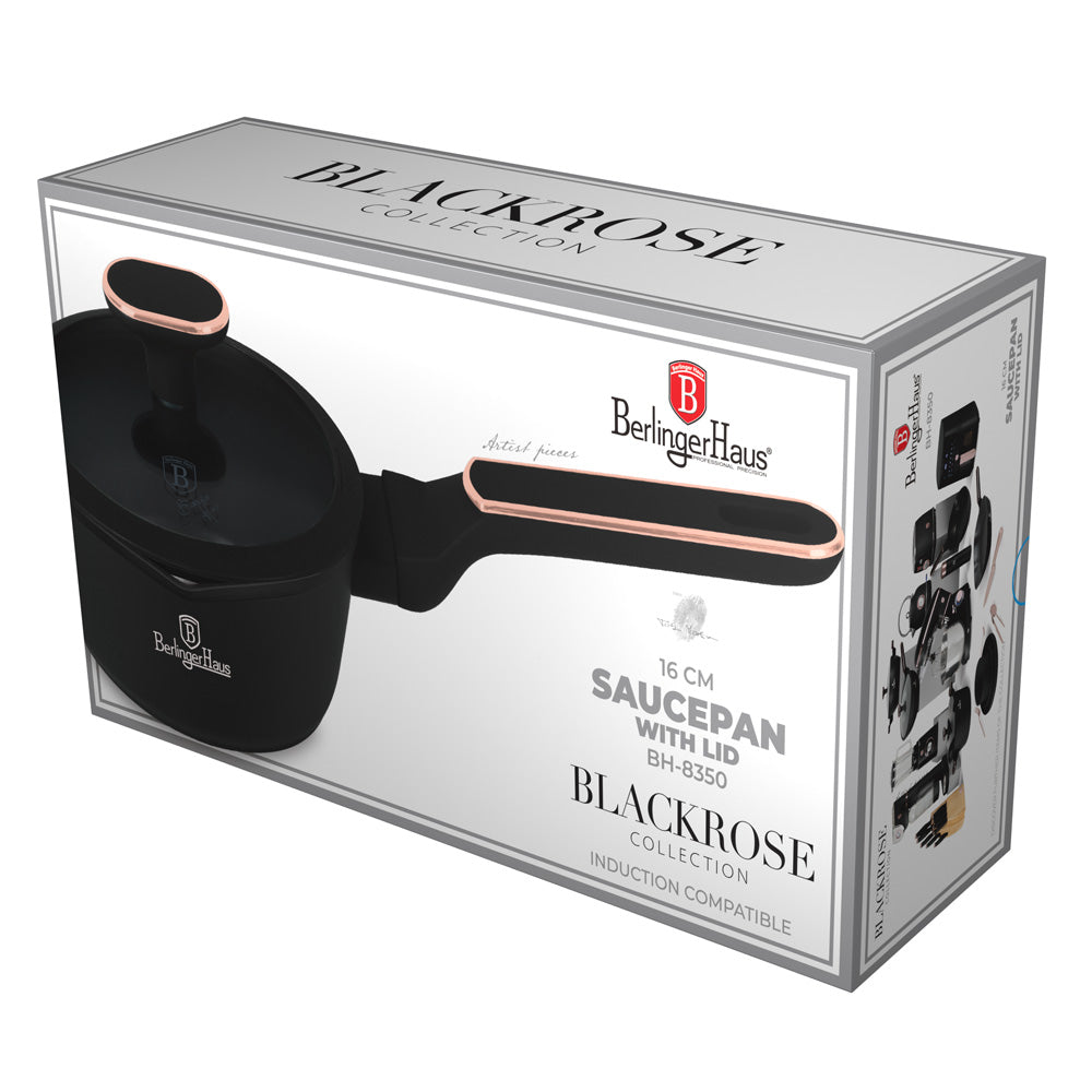 Berlinger Haus 16cm Titan Pro Non-Stick Coating Sauce Pan with Lid - Black Rose