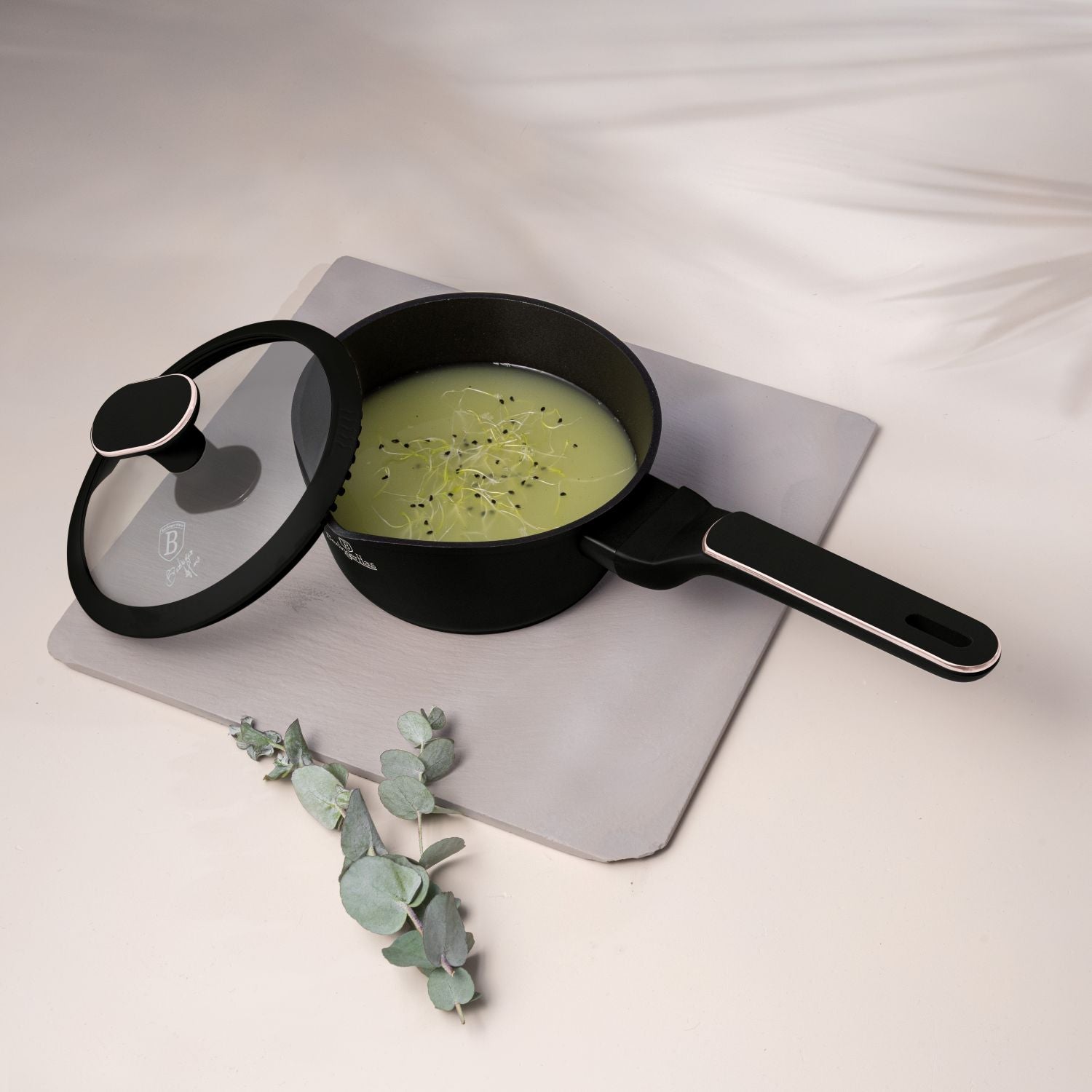 Berlinger Haus 16cm Titan Pro Non-Stick Coating Sauce Pan with Lid - Black Rose