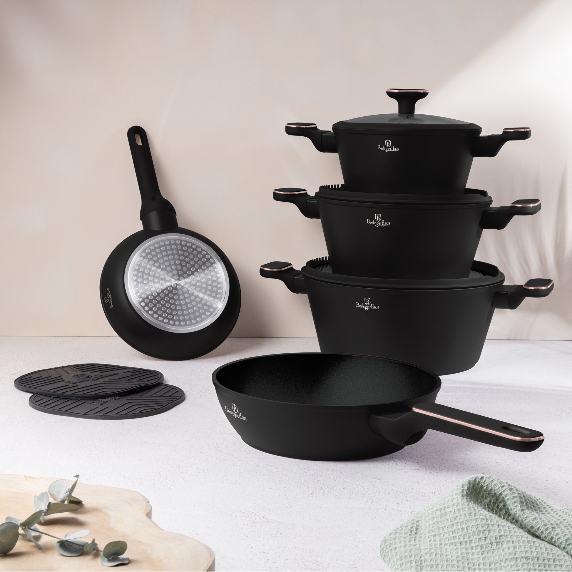 Berlinger Haus 10-Piece Titan Pro Non-Stick Coating Cookware Set - Black Rose