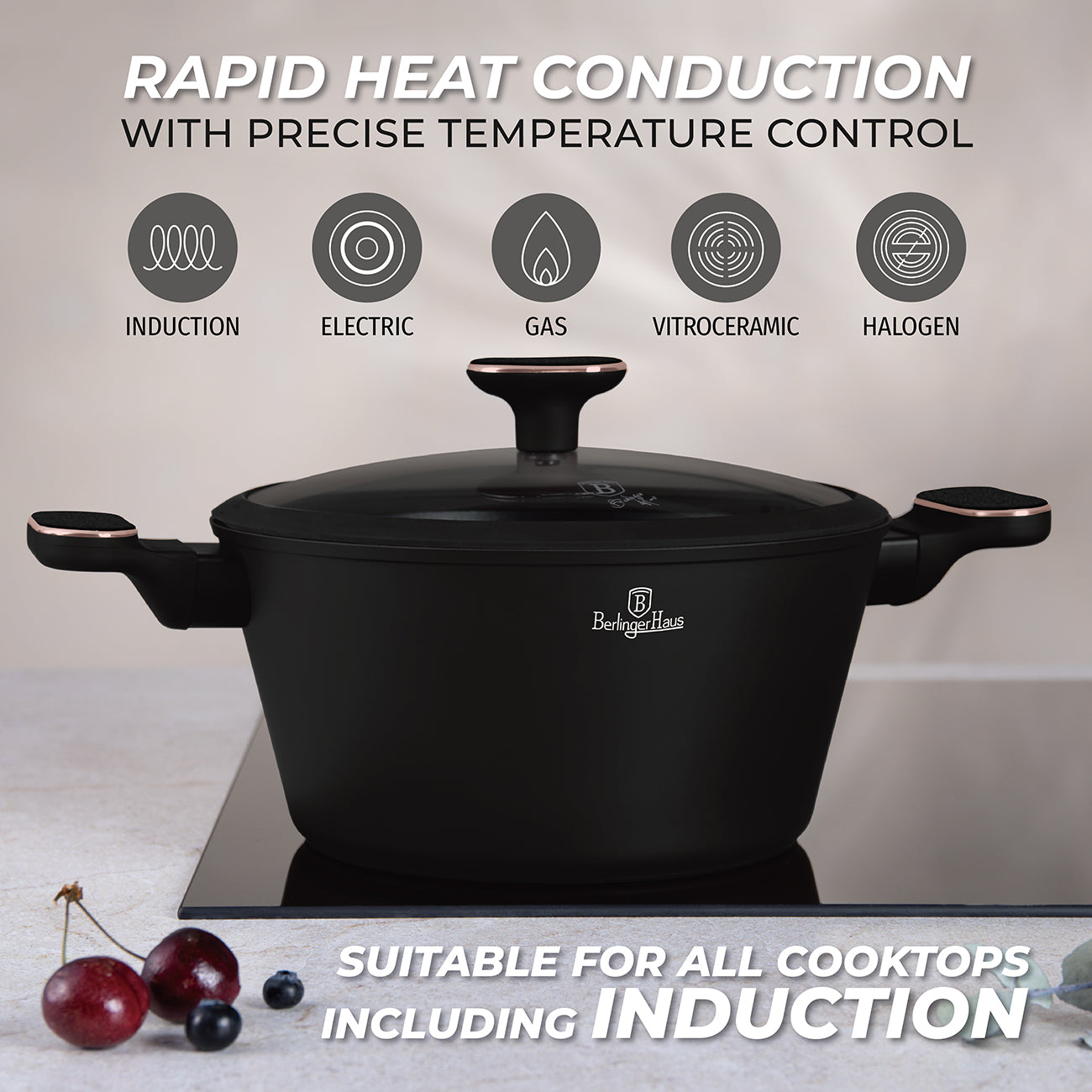 Berlinger Haus 15-Piece Titan Pro Non-Stick Coating Cookware Set - Black Rose