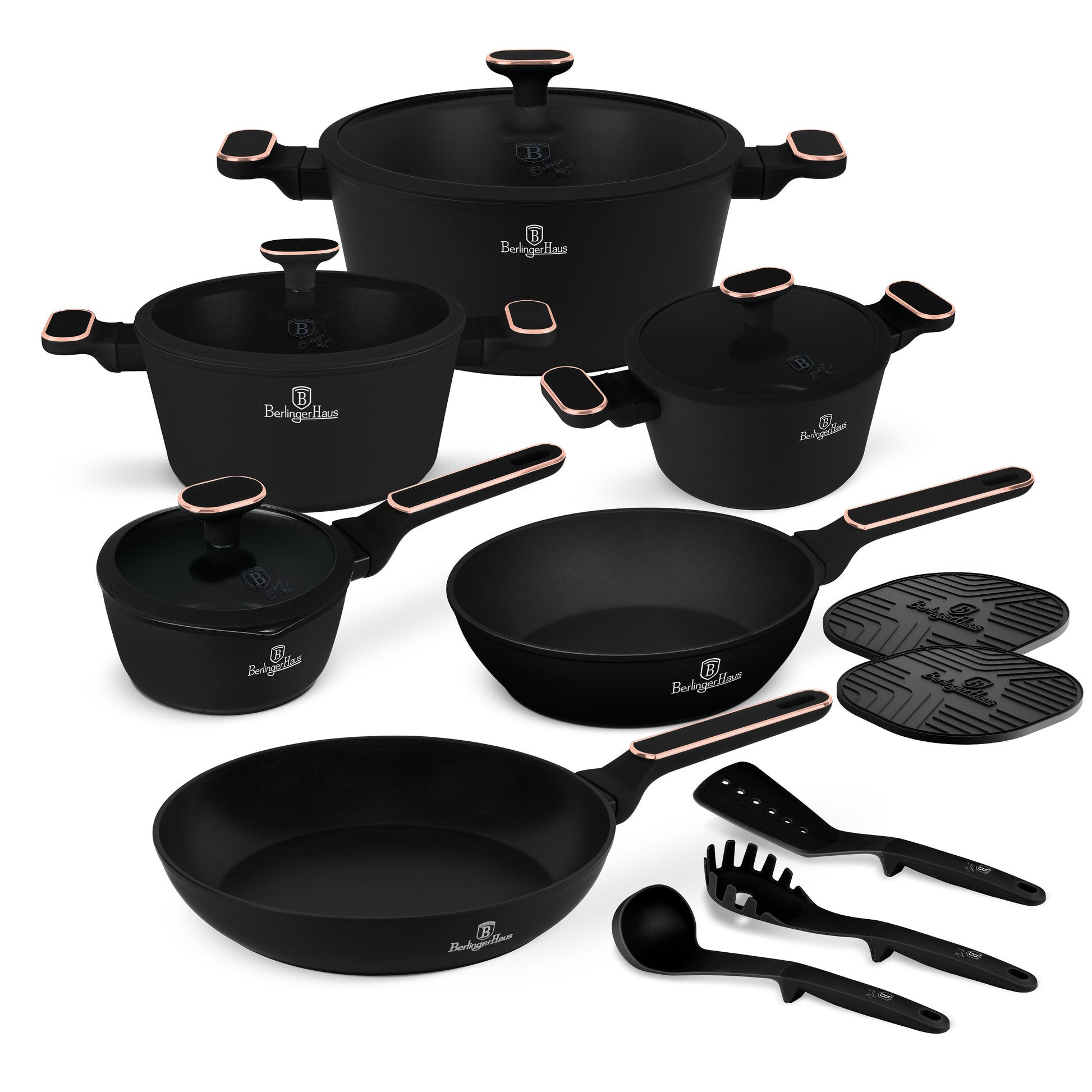 Berlinger Haus 15-Piece Titan Pro Non-Stick Coating Cookware Set - Black Rose