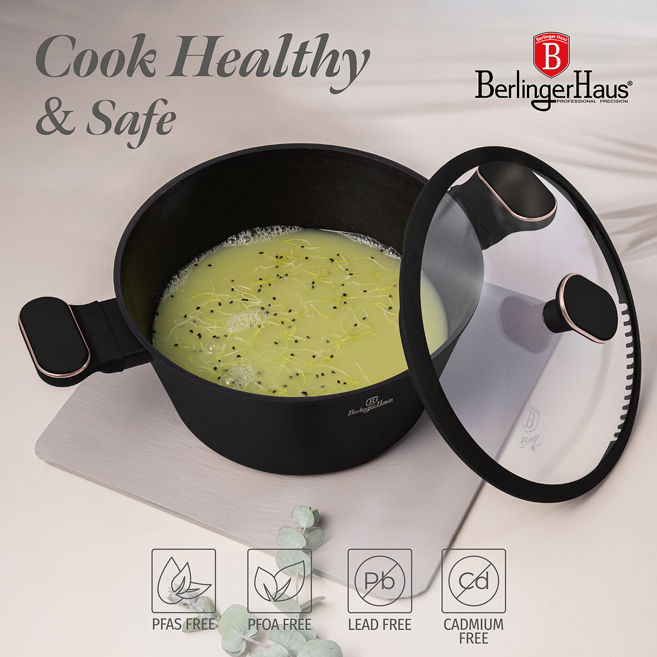 Berlinger Haus 15-Piece Titan Pro Non-Stick Coating Cookware Set - Black Rose