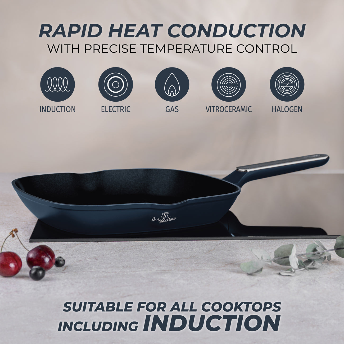 Berlinger Haus 28cm Titan Pro Non-Stick Coating Grill Pan - Deep Sea