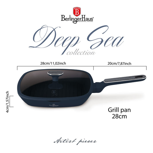 Berlinger Haus 28cm Titan Pro Non-Stick Grill Pan with Lid - Deep Sea