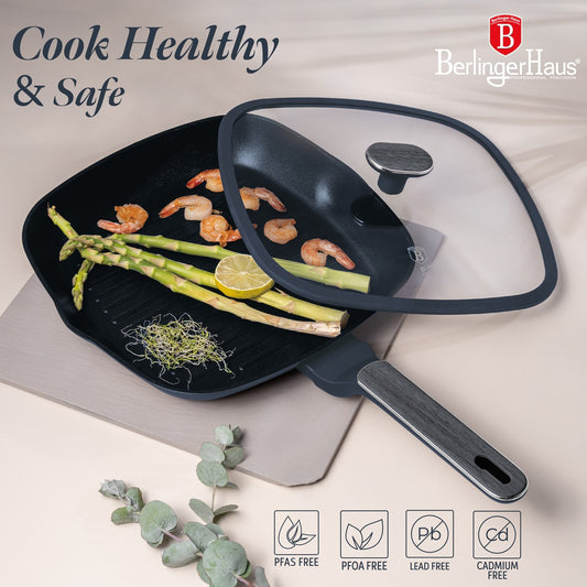 Berlinger Haus 28cm Titan Pro Non-Stick Grill Pan with Lid - Deep Sea