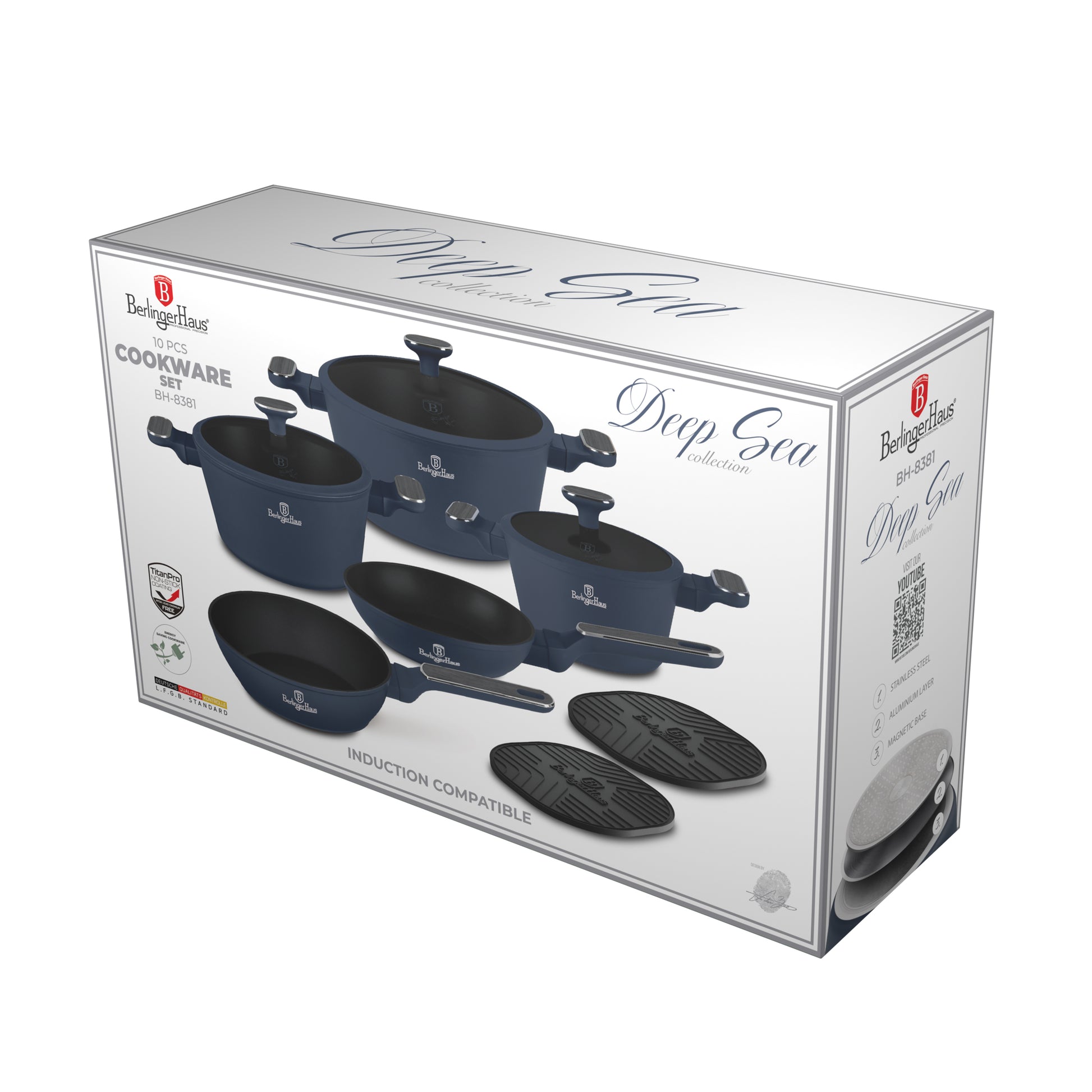 Berlinger Haus 10-Piece Titan Pro Non-Stick Coating Cookware set - Deep Sea