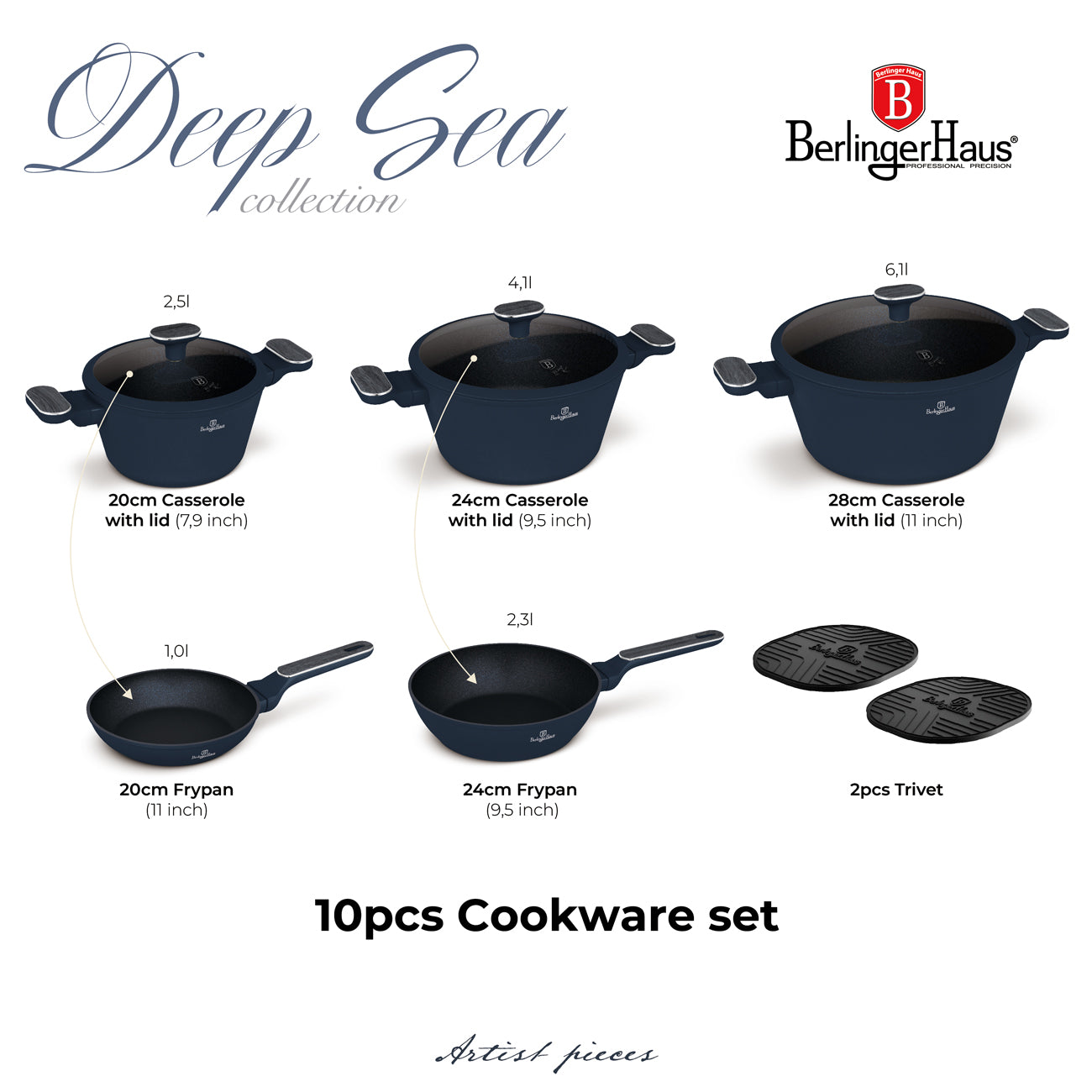 Berlinger Haus 10-Piece Titan Pro Non-Stick Coating Cookware set - Deep Sea