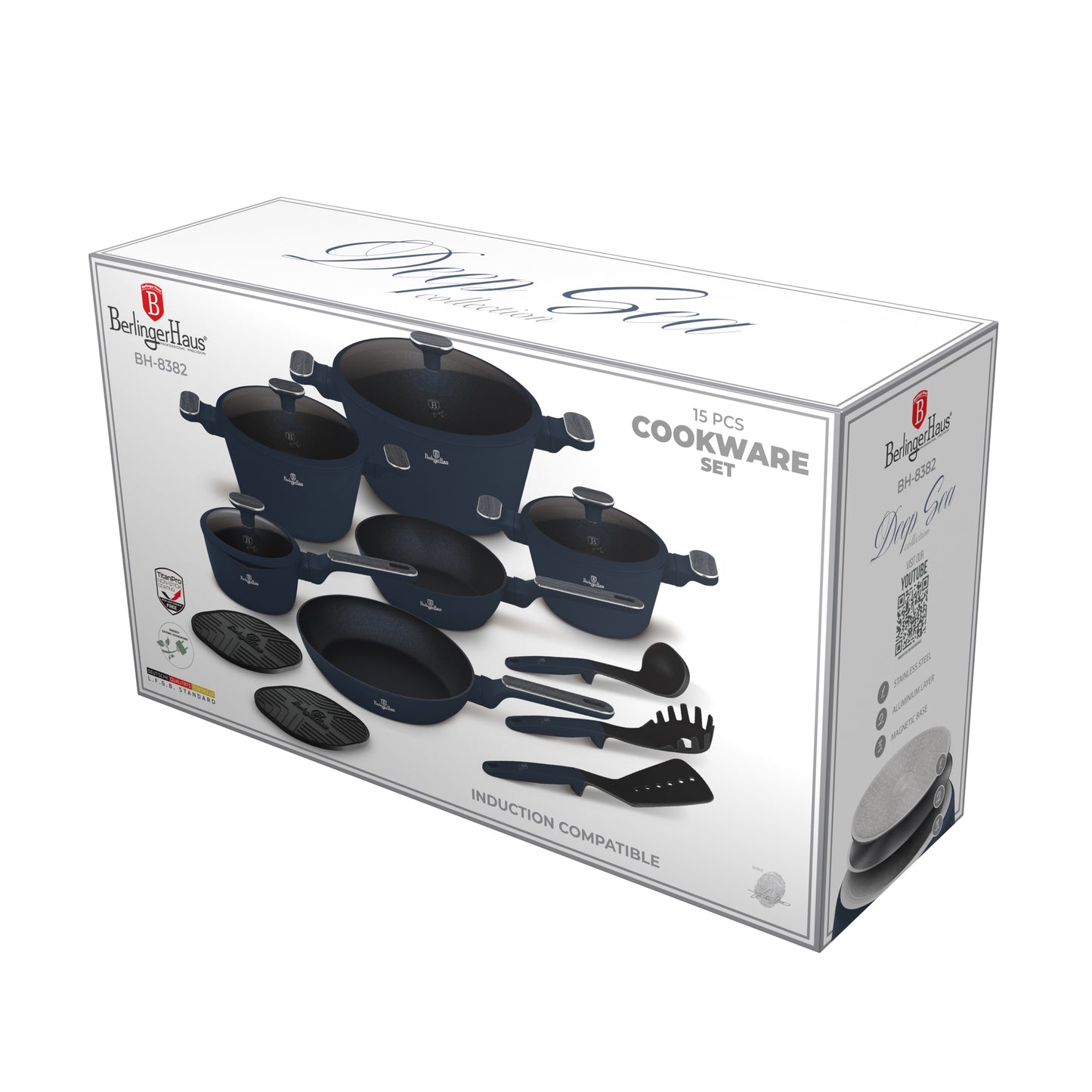 Berlinger Haus 15 Piece Titan Pro Non-Stick Coating Cookware Set - Deep Sea