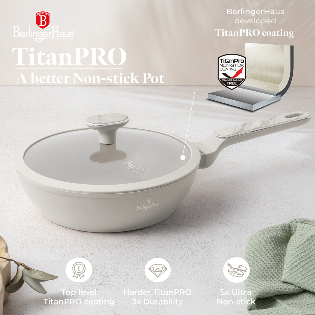 Berlinger Haus 24cm Titan Pro Non-Stick Coating Deep Frypan – Sahara Marble