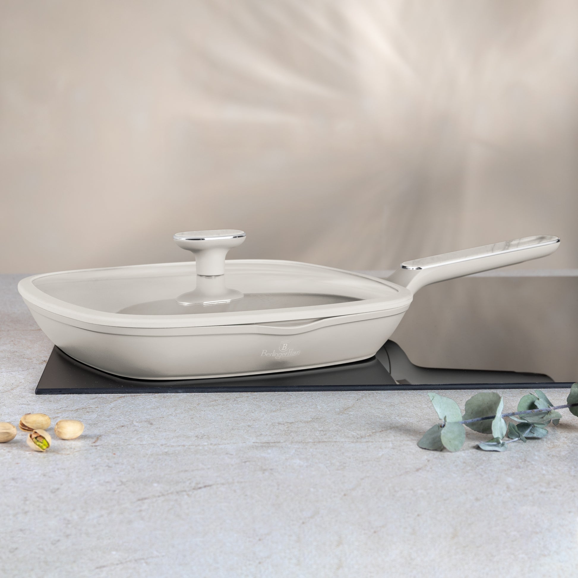 Berlinger Haus 28cm Titan Pro Non-Stick Coating Grill Pan with Lid - Sahara Marble