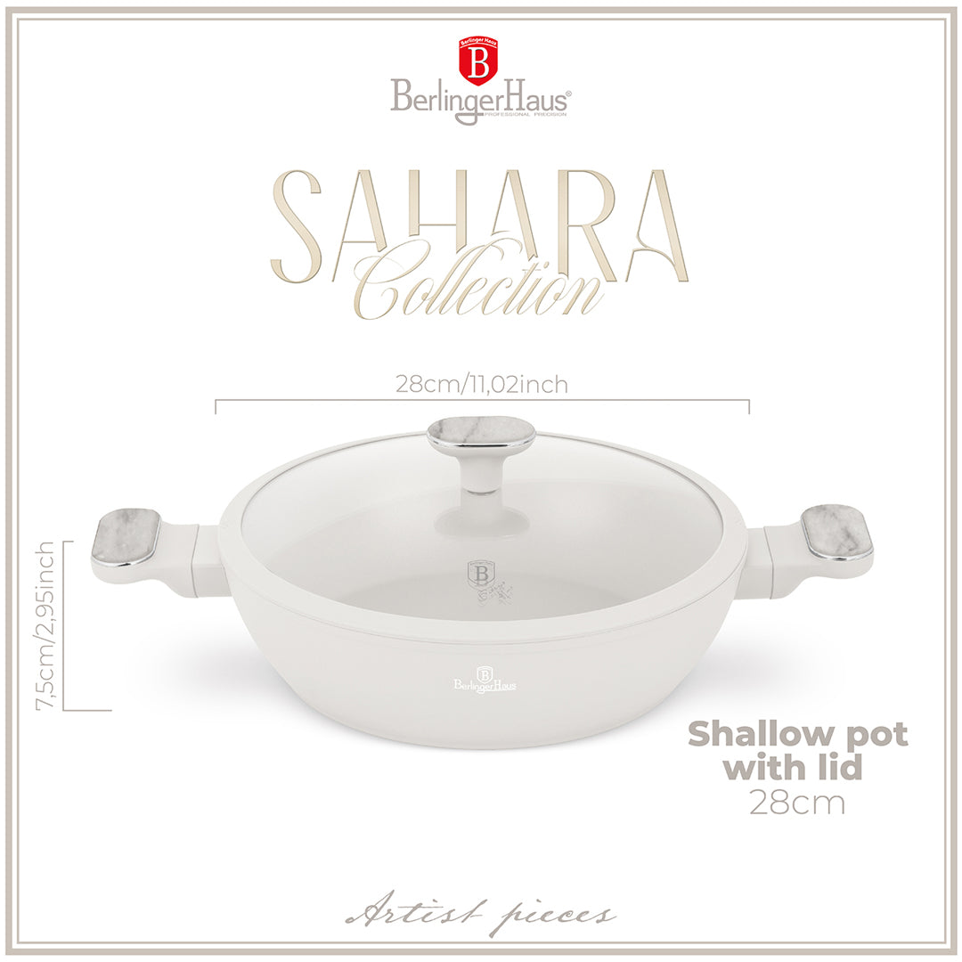 Berlinger Haus 28cm Titan Pro Non-Stick Coating Shallow Pot – Sahara Marble