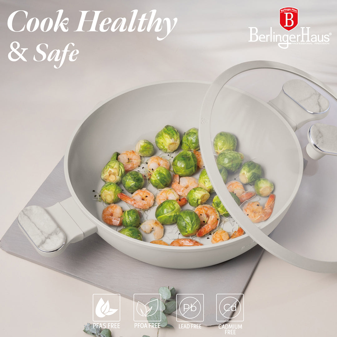 Berlinger Haus 28cm Titan Pro Non-Stick Coating Shallow Pot – Sahara Marble