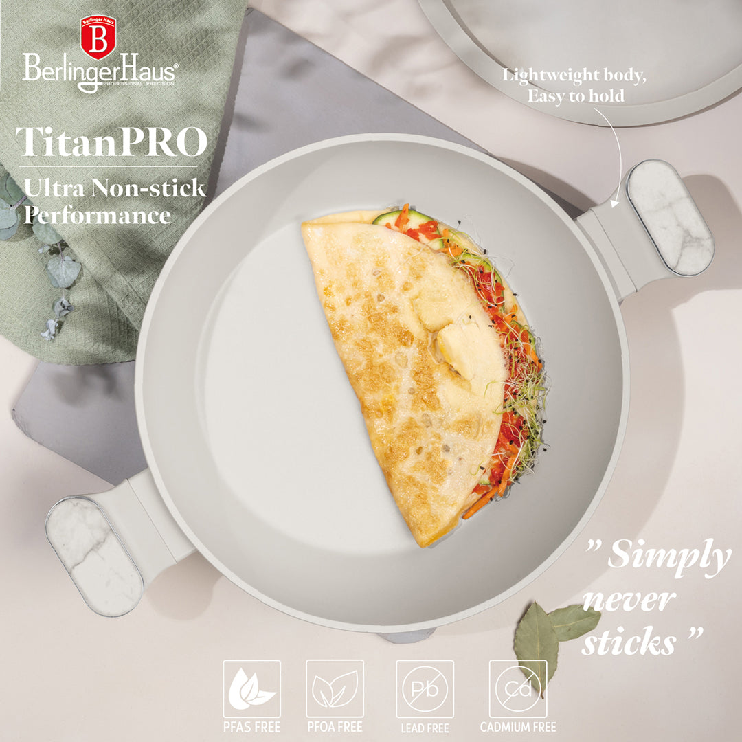Berlinger Haus 28cm Titan Pro Non-Stick Coating Shallow Pot – Sahara Marble