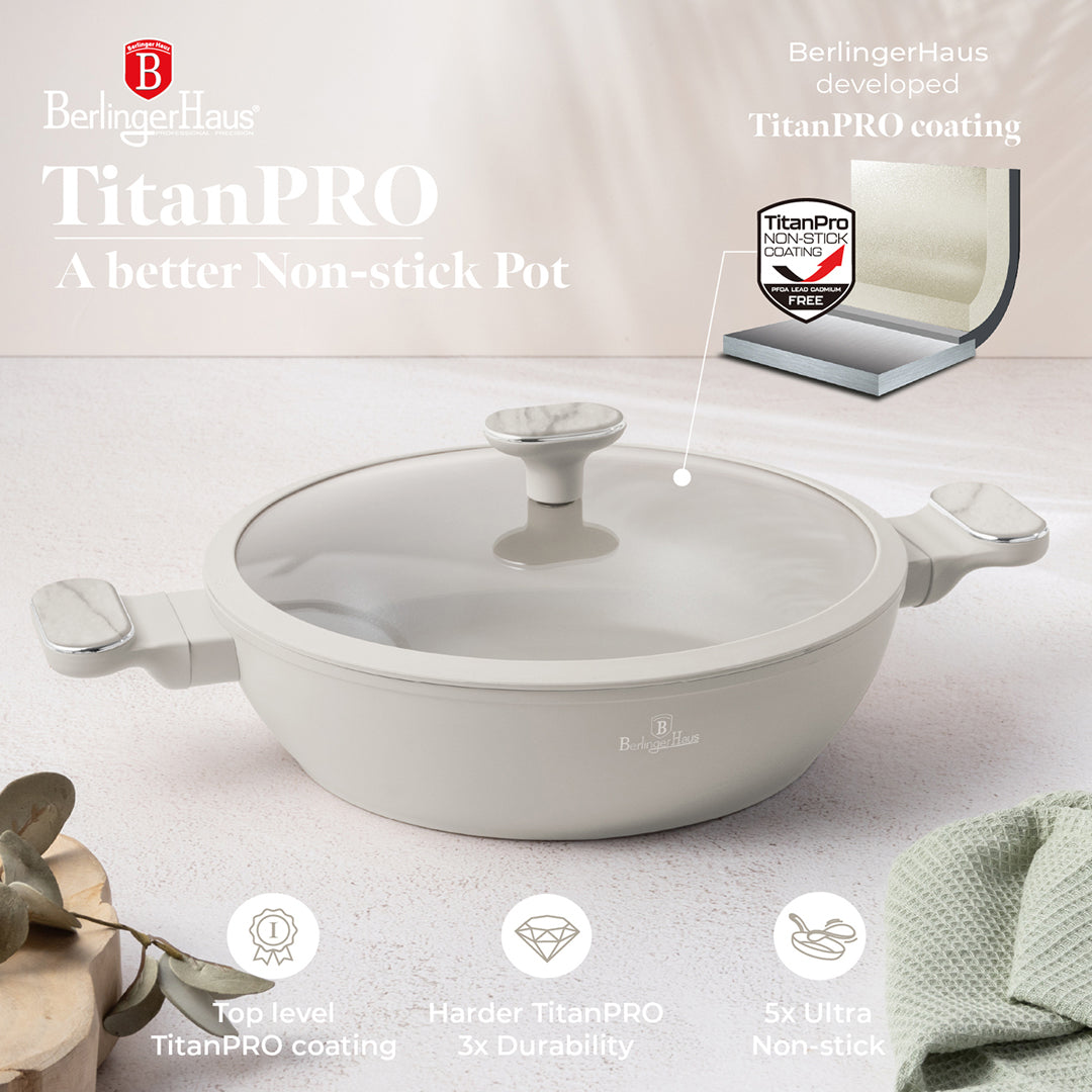 Berlinger Haus 28cm Titan Pro Non-Stick Coating Shallow Pot – Sahara Marble