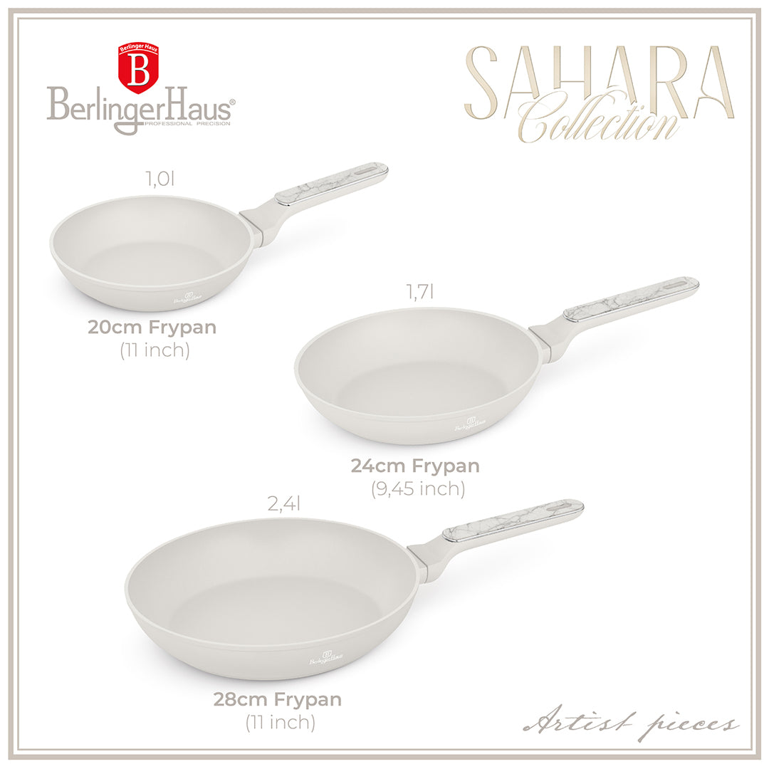 Berlinger Haus 3-Piece Titan Pro Non-Stick Coating Frypan Set - Sahara Marble