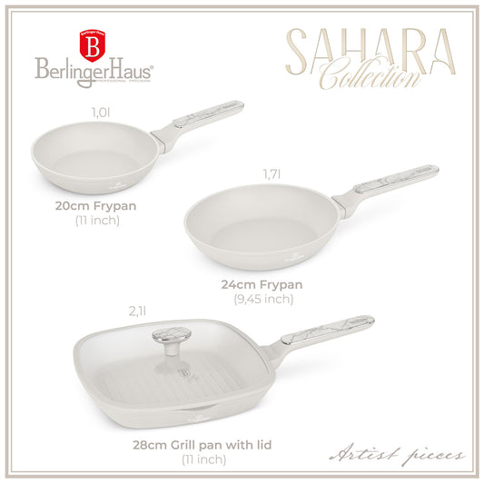 Berlinger Haus 3-Piece Titan Pro Non-Stick Coating Fry & Grill Pan Set - Sahara Marble