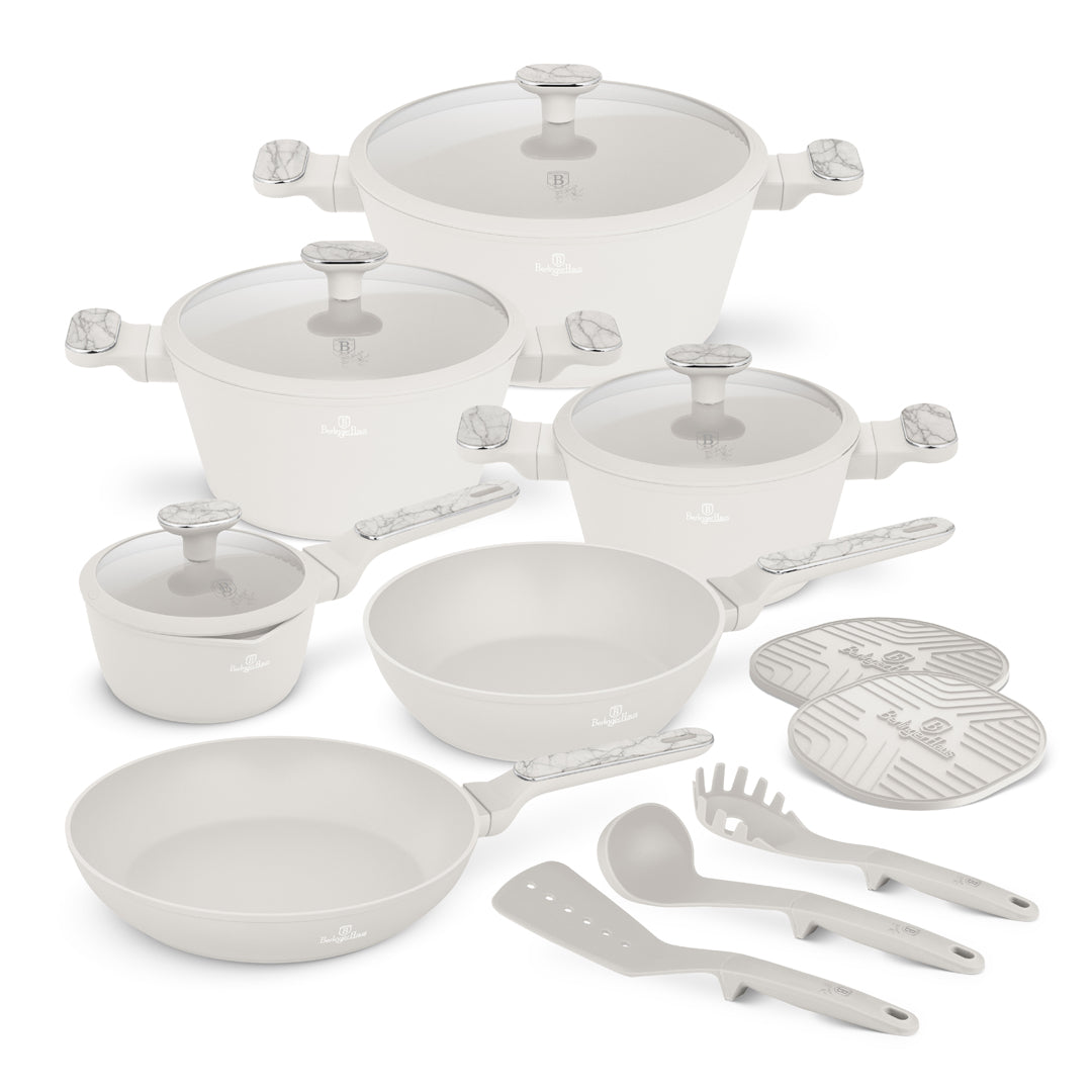 Berlinger Haus 15-Piece Titan Pro Non-Stick Coating Cookware Set - Sahara Marble