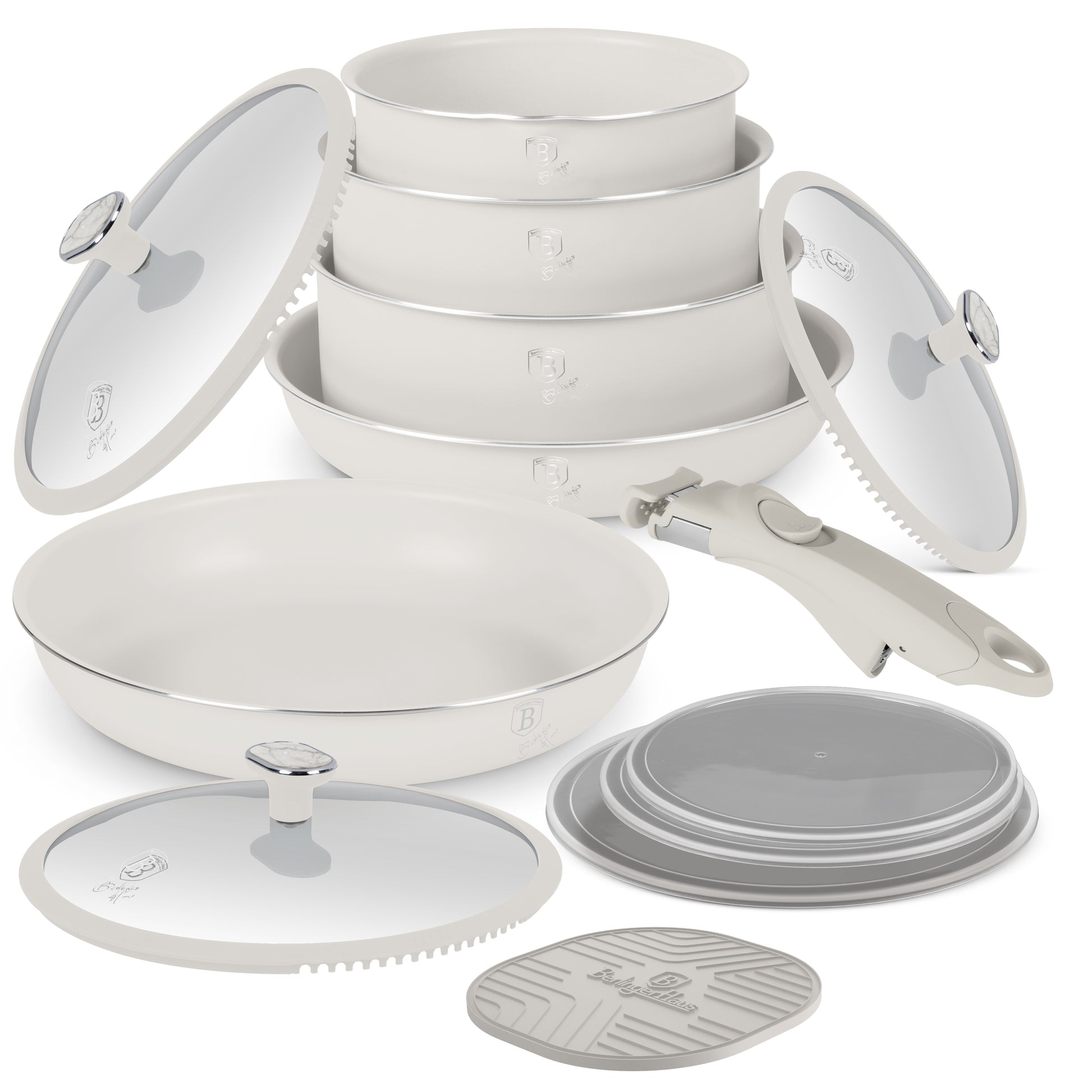 Berlinger Haus 13 Pieces Oven Safe Titan Pro Non-Stick Cookware set - Sahara Marble