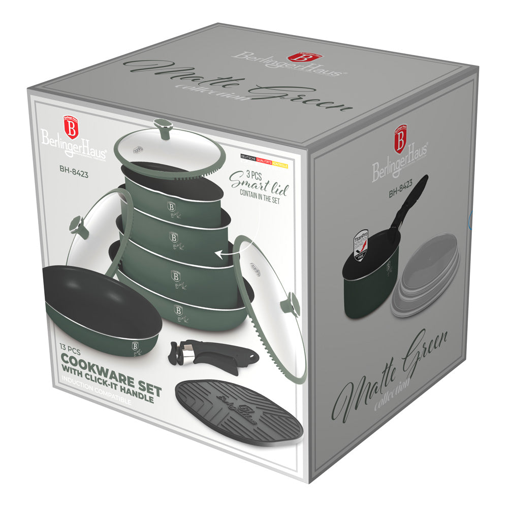 Berlinger Haus 13 Piece Titan Pro Non-Stick Coating Cookware Set - Matte Green