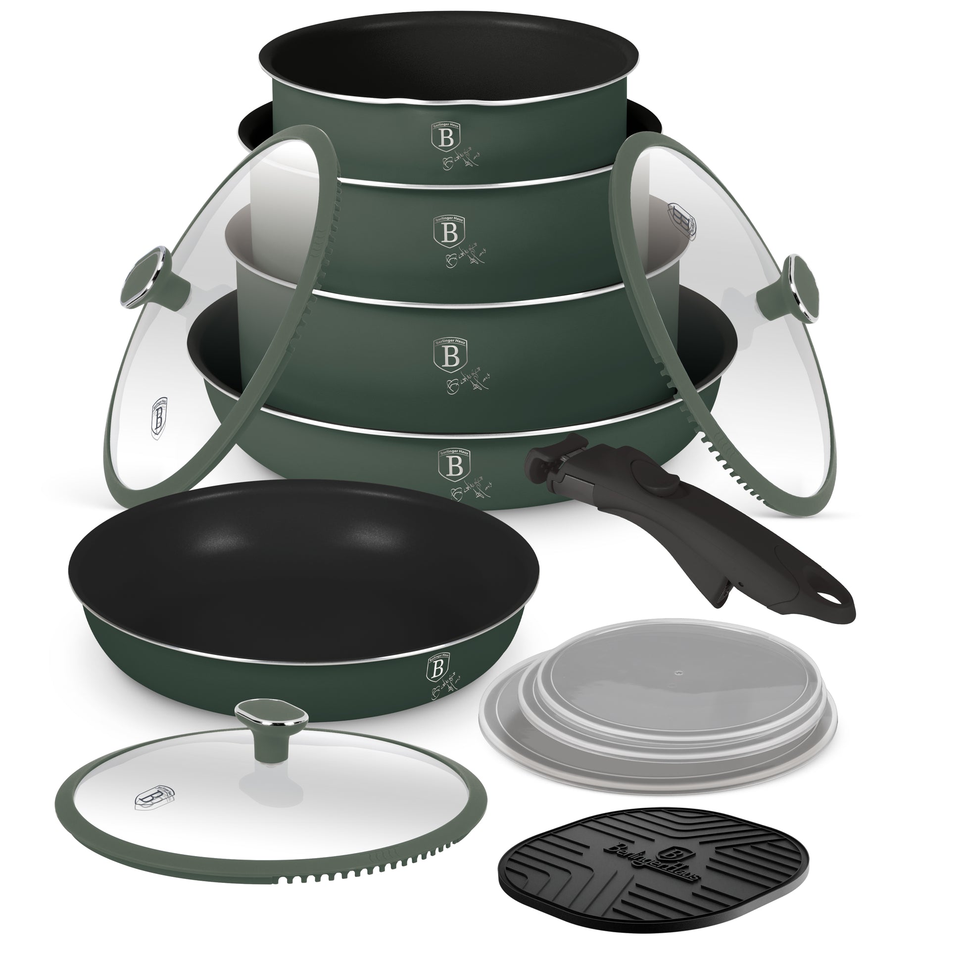 Berlinger Haus 13 Piece Titan Pro Non-Stick Coating Cookware Set - Matte Green