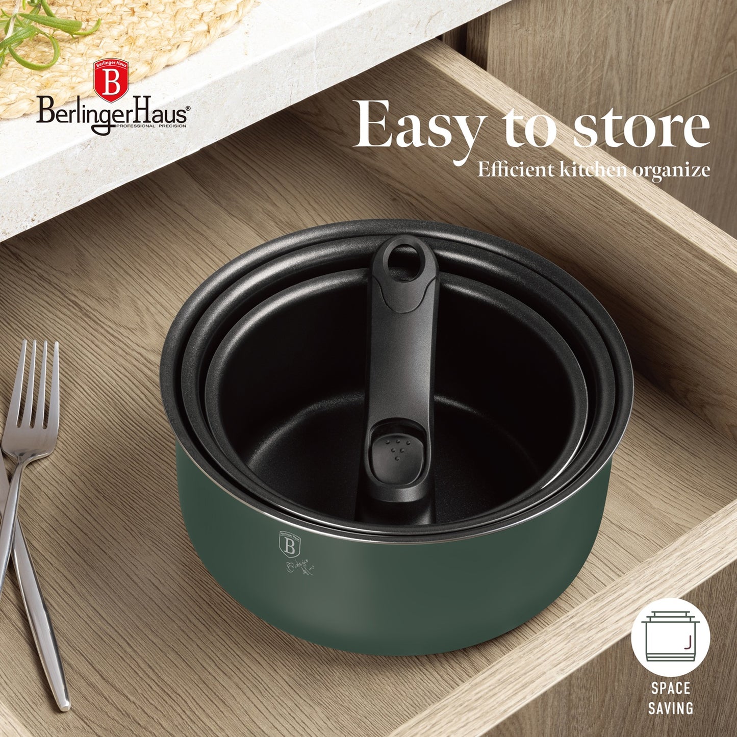 Berlinger Haus 13 Piece Titan Pro Non-Stick Coating Cookware Set - Matte Green