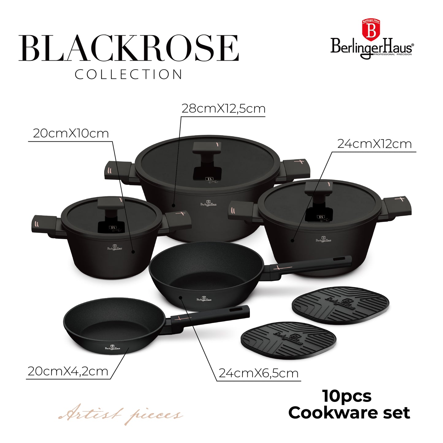 Berlinger Haus 10-Piece Titan Pro Non-Stick Cookware Set - New Black Rose