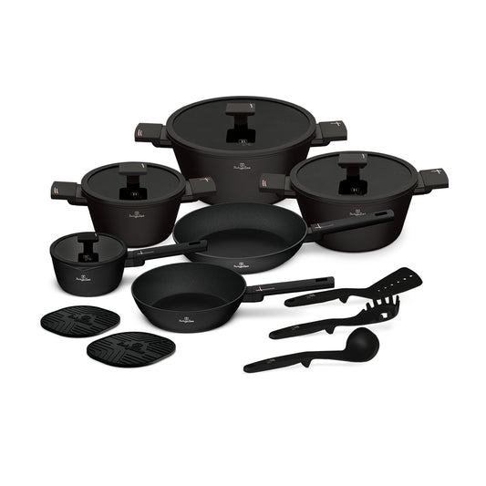 Berlinger Haus 15-Piece Titan Pro Non-Stick Cookware Set - New Black Rose