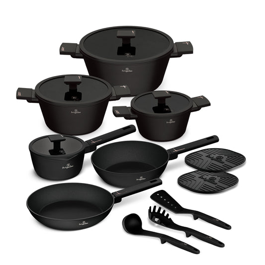 Berlinger Haus 15-Piece Titan Pro Non-Stick Cookware Set - New Black Rose