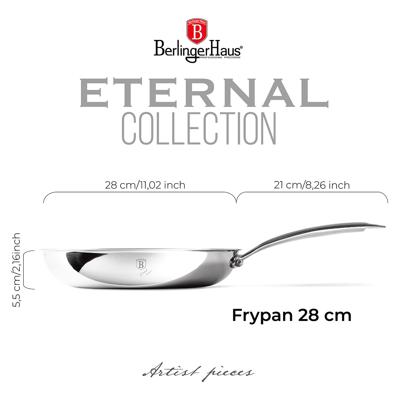 Berlinger Haus 28cm 18/10 Stainless Steel Frypan - Eternal Collection