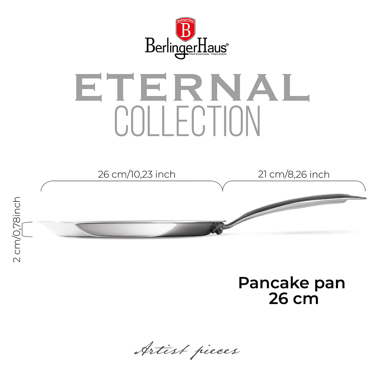 Berlinger Haus 26cm 18/10 Stainless Steel Pancake pan - Eternal Collection