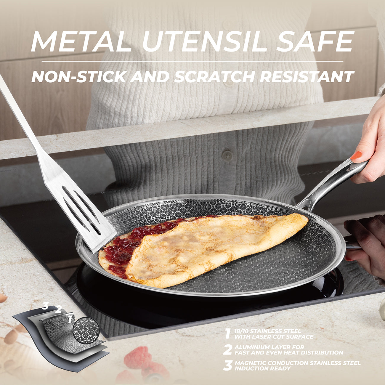 Berlinger Haus 26cm 18/10 Stainless Steel Pancake pan - Eternal Collection