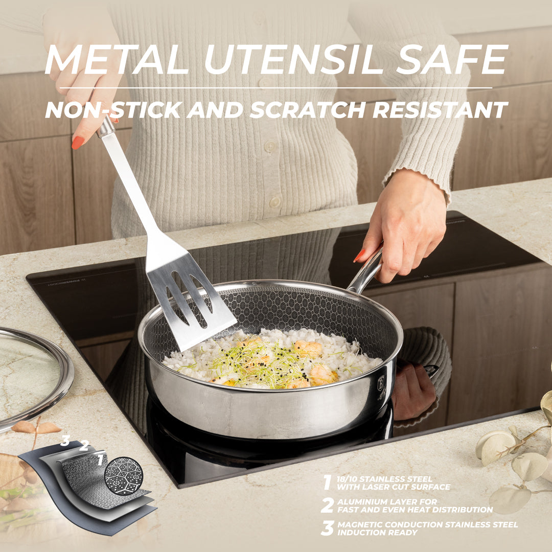 Berlinger Haus 24cm 18/10 Stainless Steel Deep Frypan with Lid - Eternal Collection