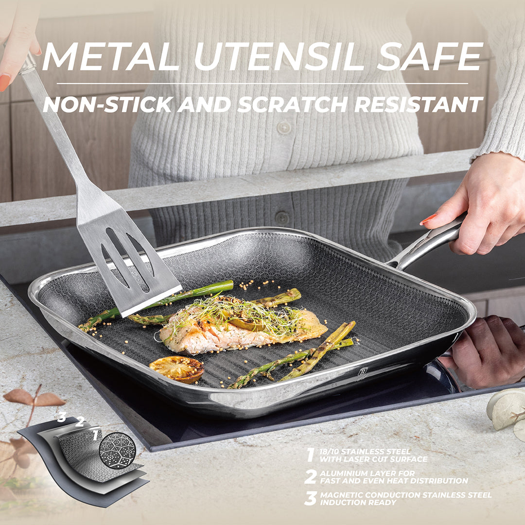 Berlinger Haus 28cm 18/10 Stainless Steel Grill Pan - Eternal Collection