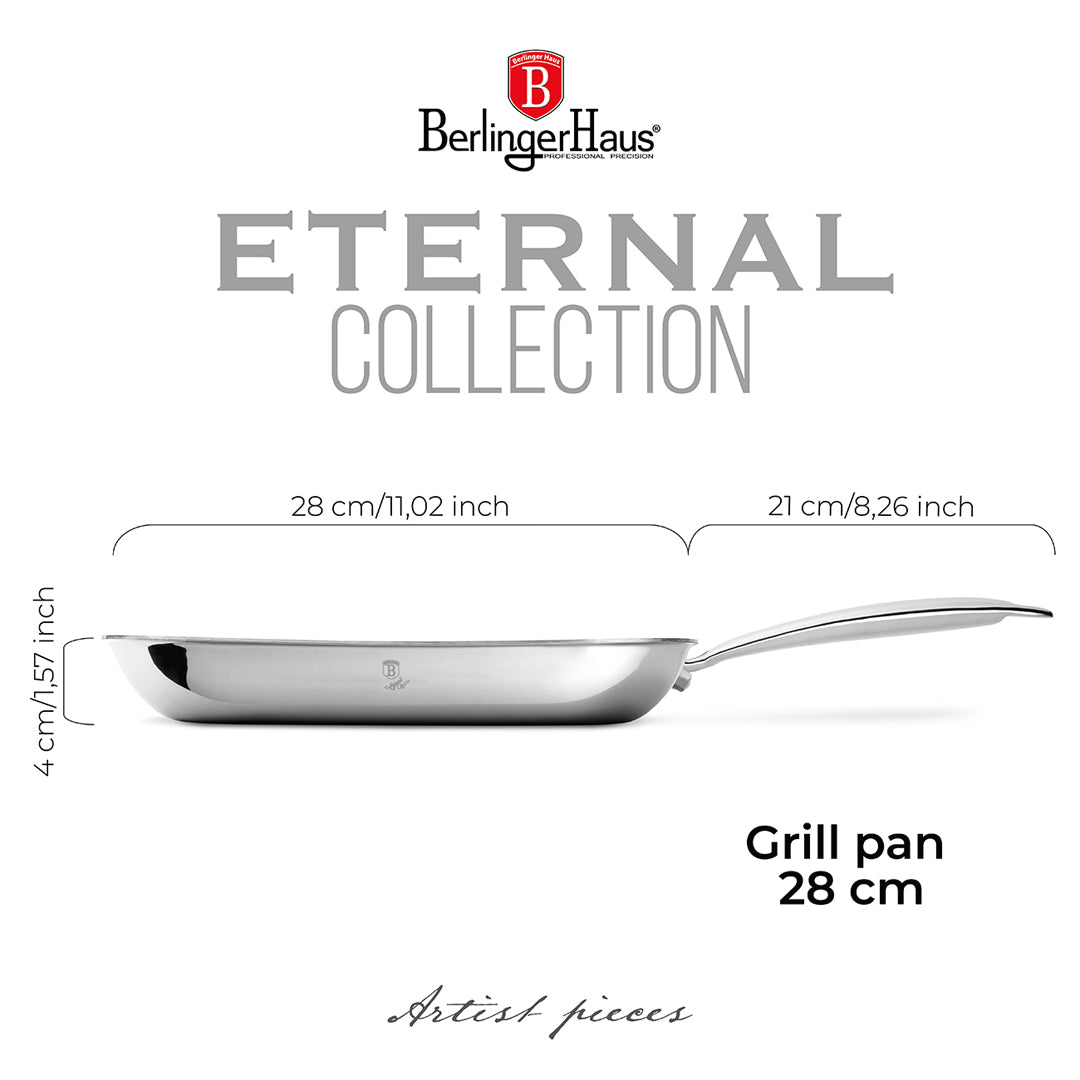 Berlinger Haus 28cm 18/10 Stainless Steel Grill Pan - Eternal Collection