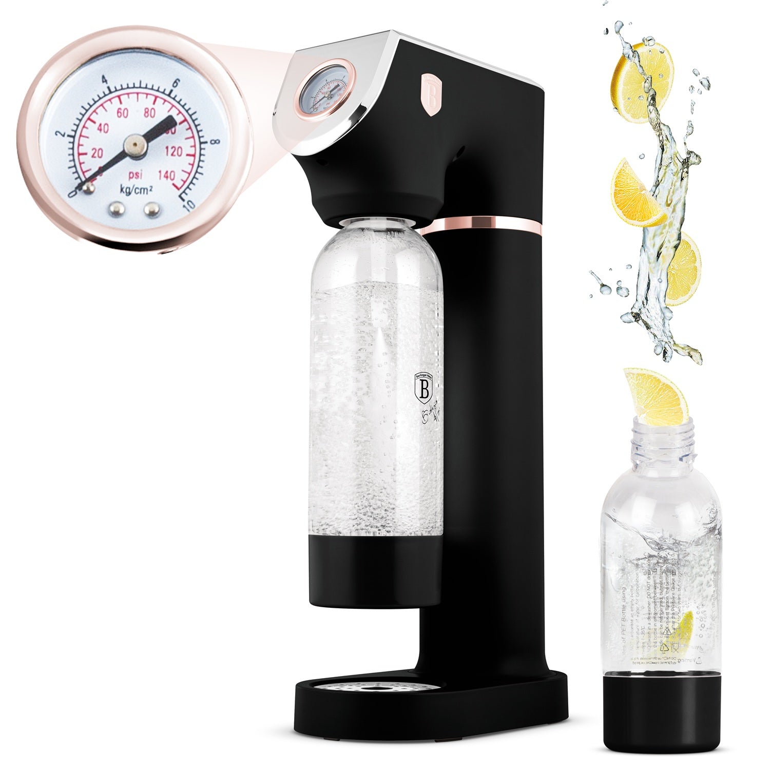 Berlinger Haus Soda Maker with 2 Bottles & Barometer - Black Rose