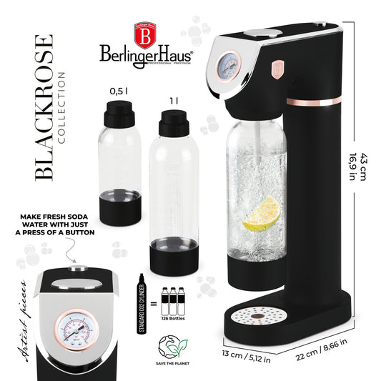 Berlinger Haus Soda Maker with 2 Bottles & Barometer - Black Rose