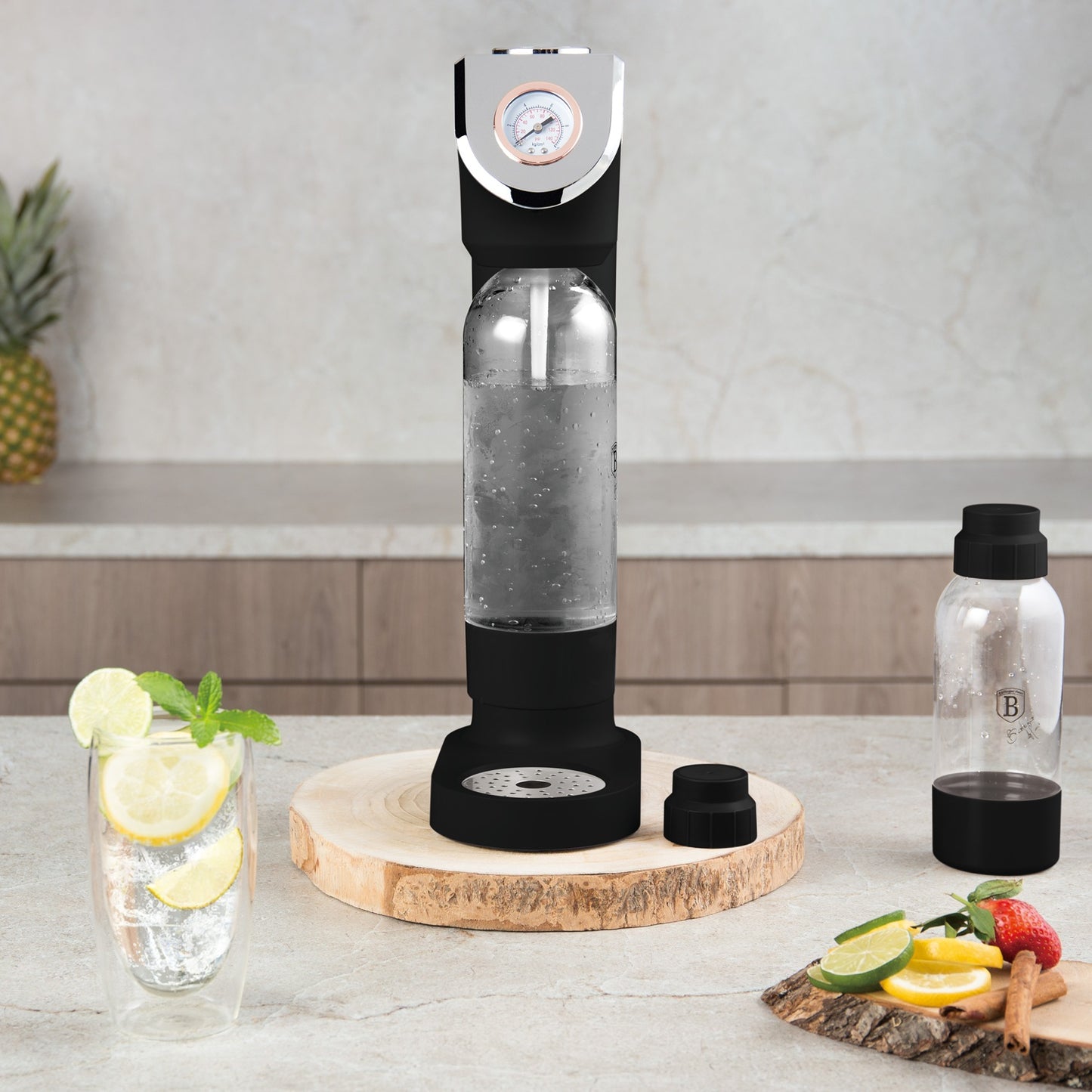 Berlinger Haus Soda Maker with 2 Bottles & Barometer - Black Rose