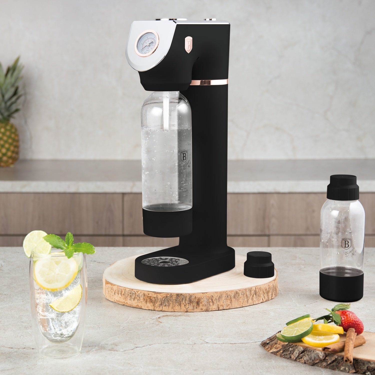 Berlinger Haus Soda Maker with 2 Bottles & Barometer - Black Rose