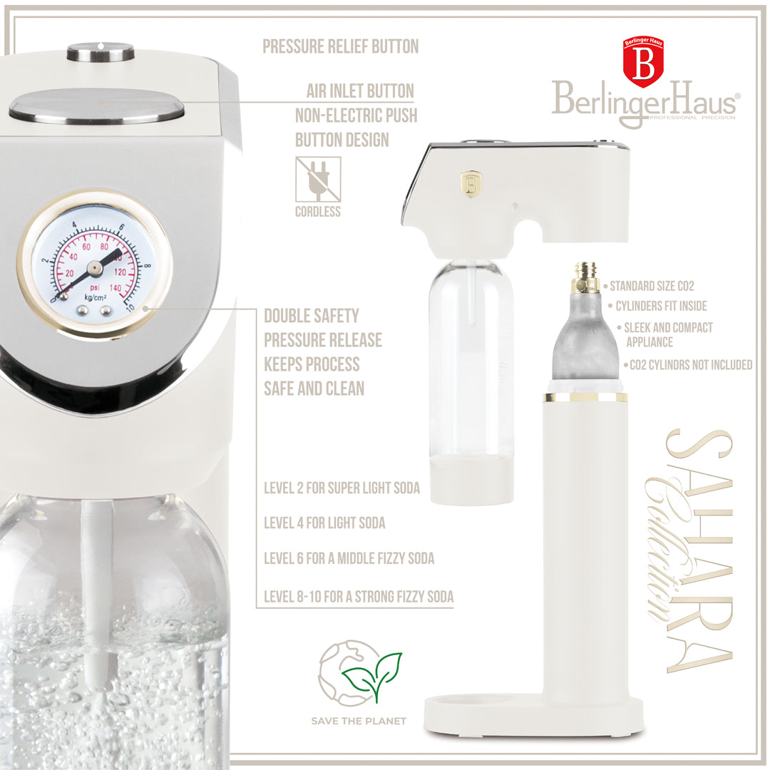 Berlinger Haus Soda Maker with 2 Bottles & Barometer - Sahara