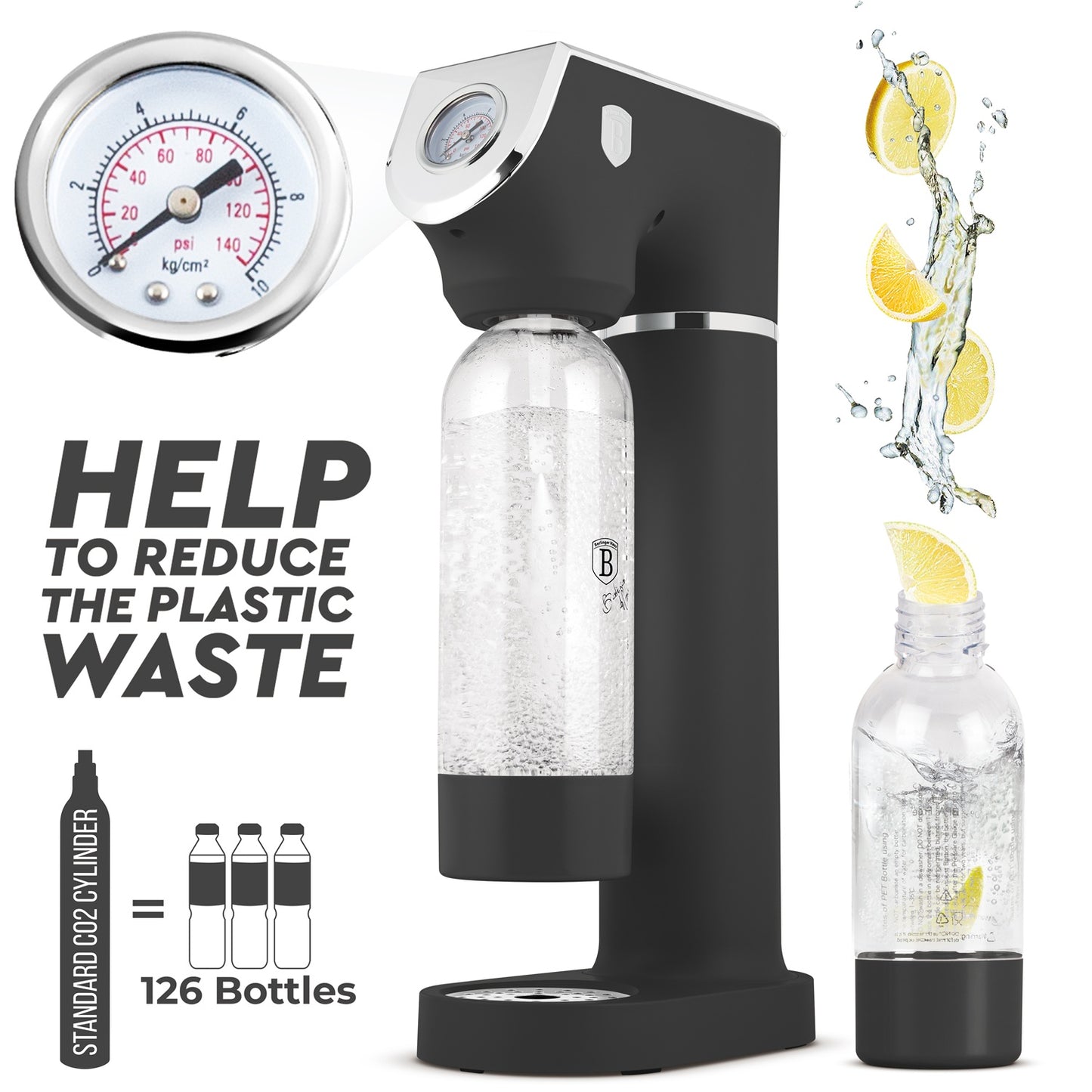 Berlinger Haus Soda Maker with 2 Bottles & Barometer - Anthracite