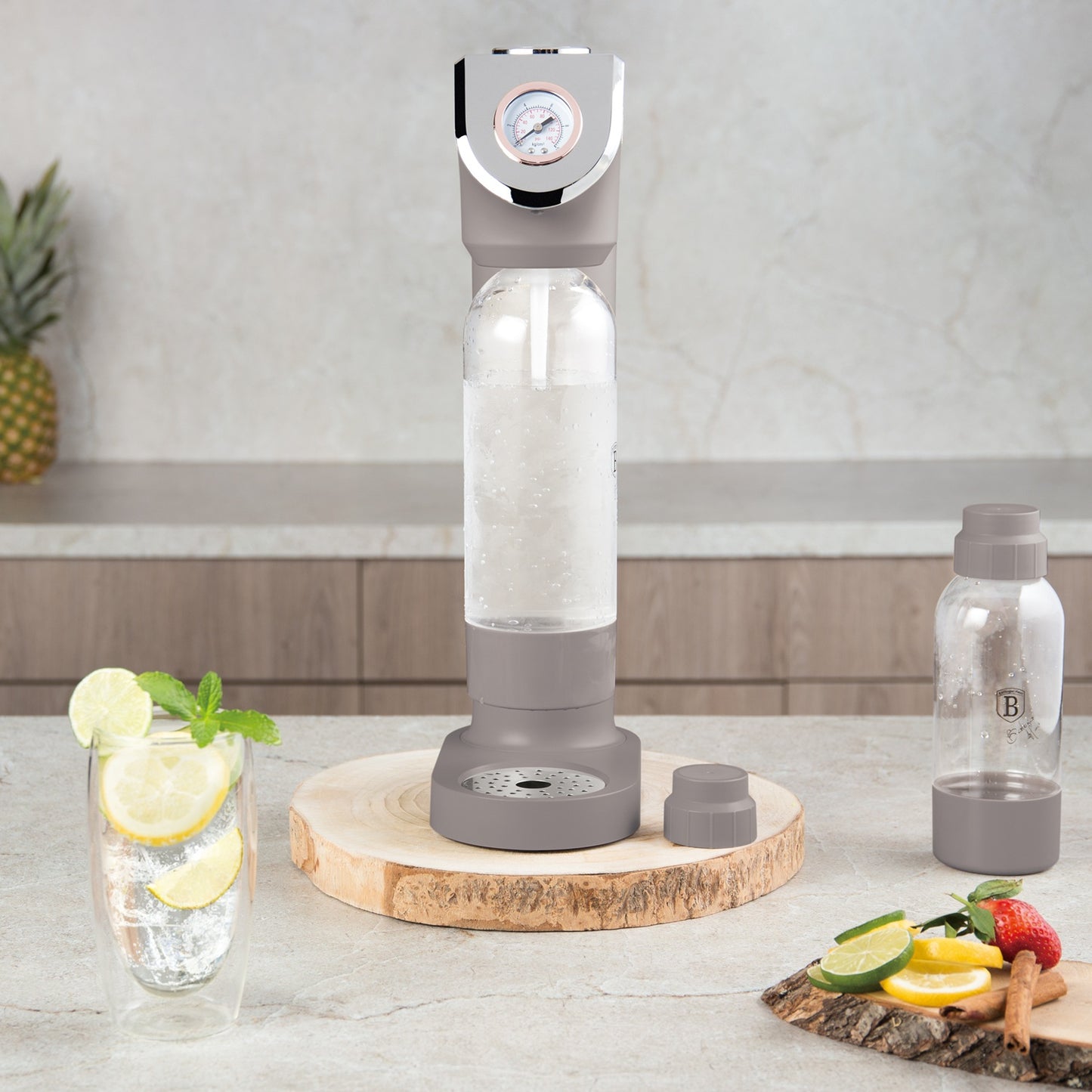 Berlinger Haus Soda Maker with 2 Bottles & Barometer - Taupe