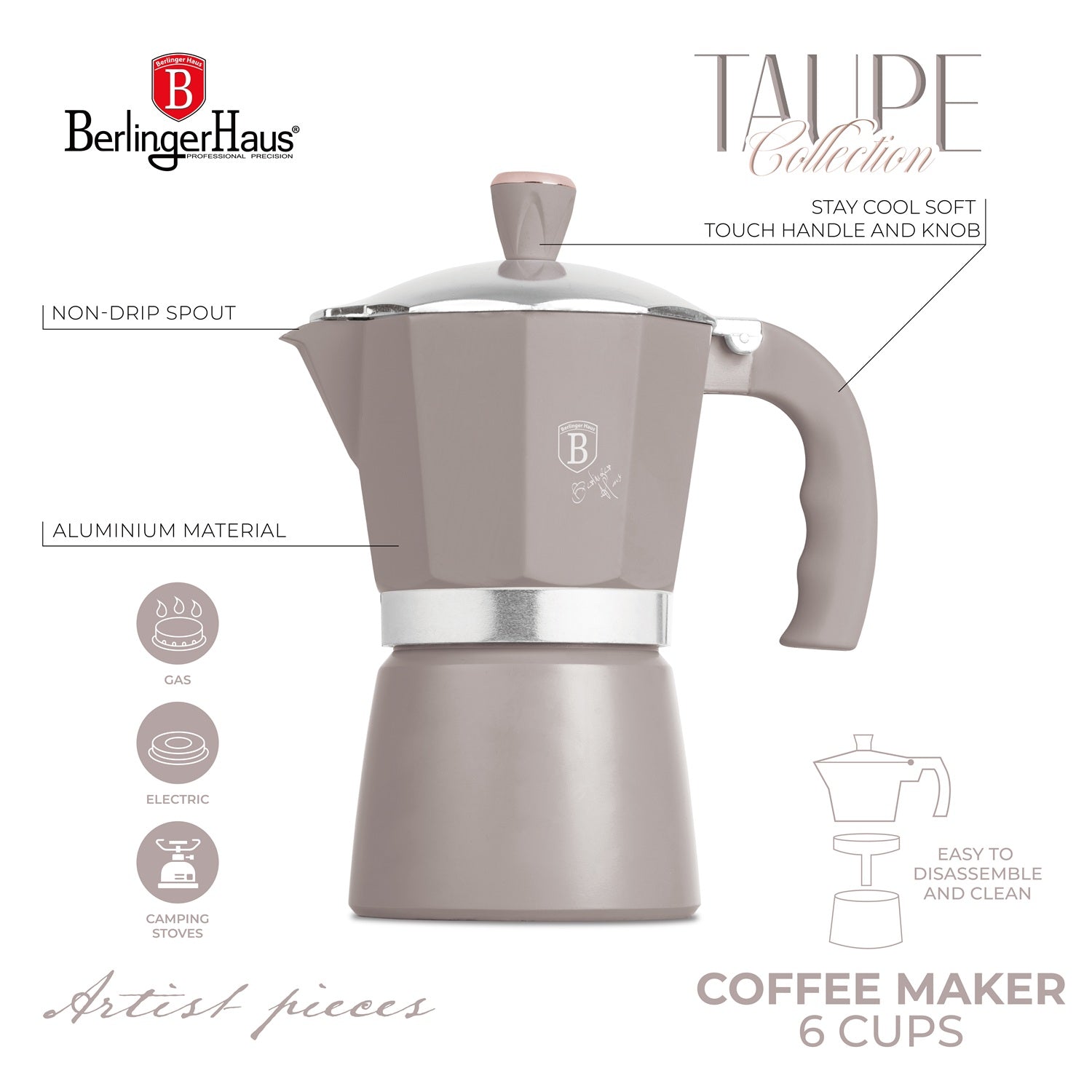 Berlinger Haus Espresso Coffee Maker – 6 Cups - Taupe