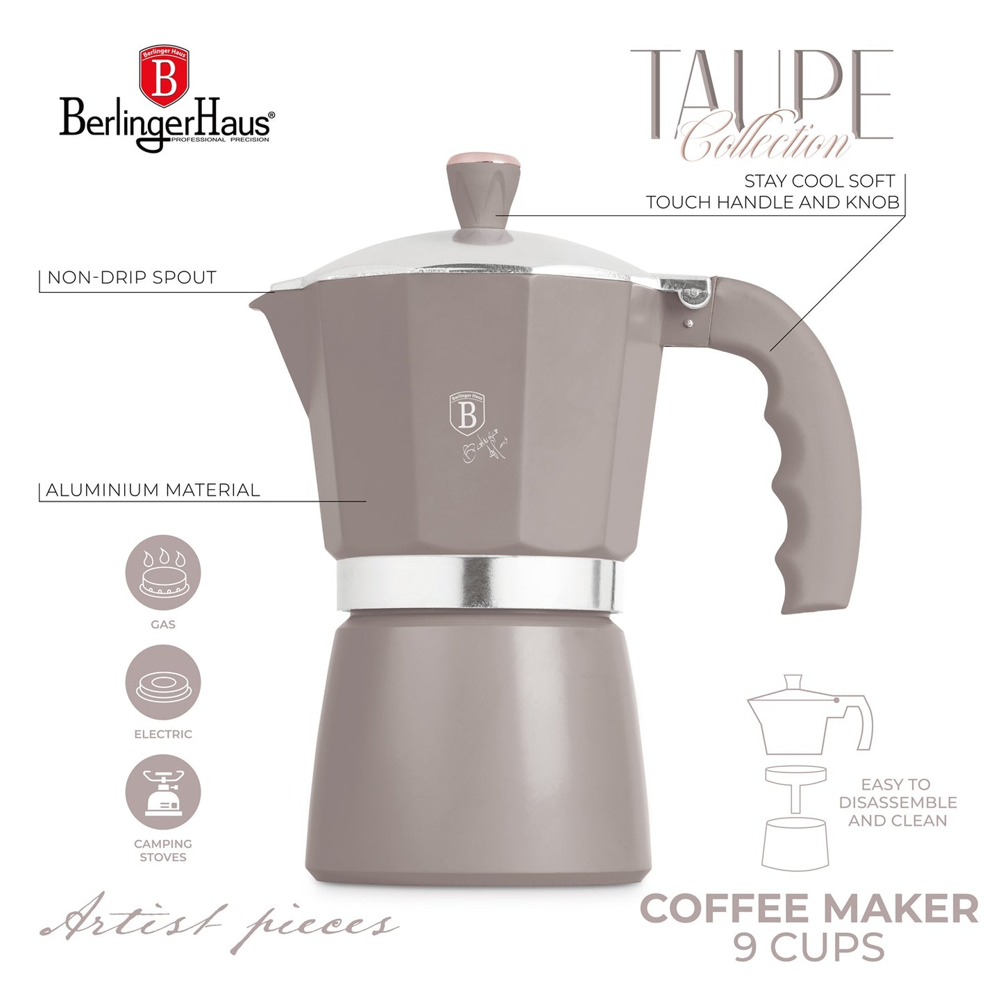 Berlinger Haus Espresso Coffee Maker – 9 Cups – Taupe