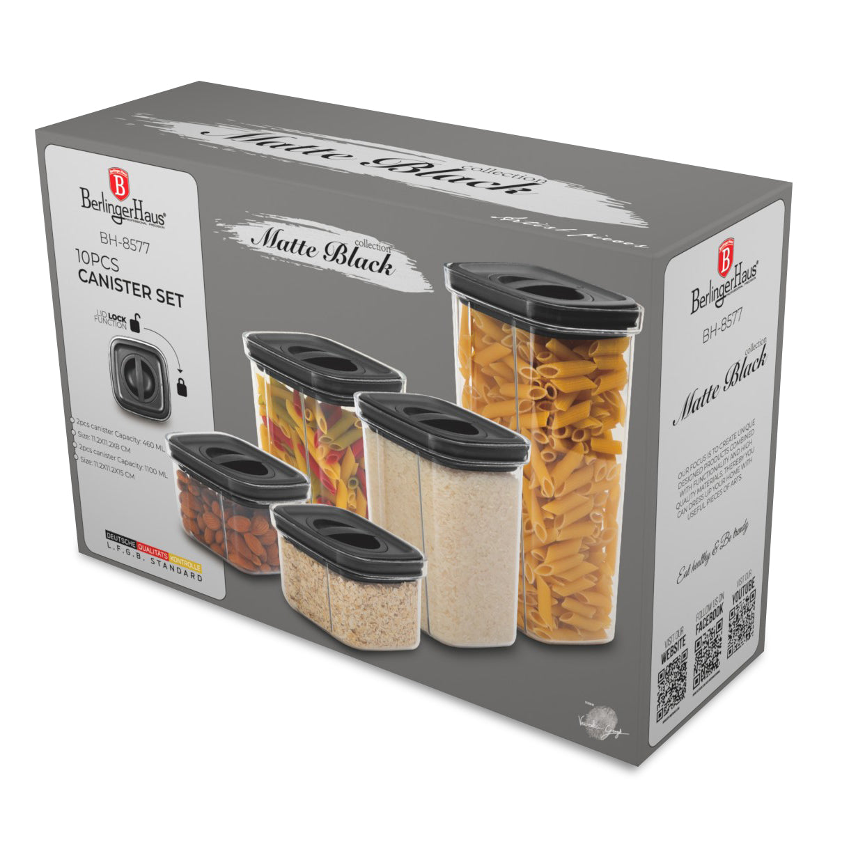 Berlinger Haus 5-Piece Canister Set with Lid – Matte Black