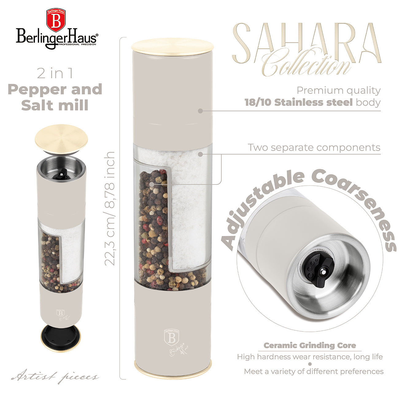 Berlinger Haus 2-in-1 Pepper and Salt Mill - Sahara