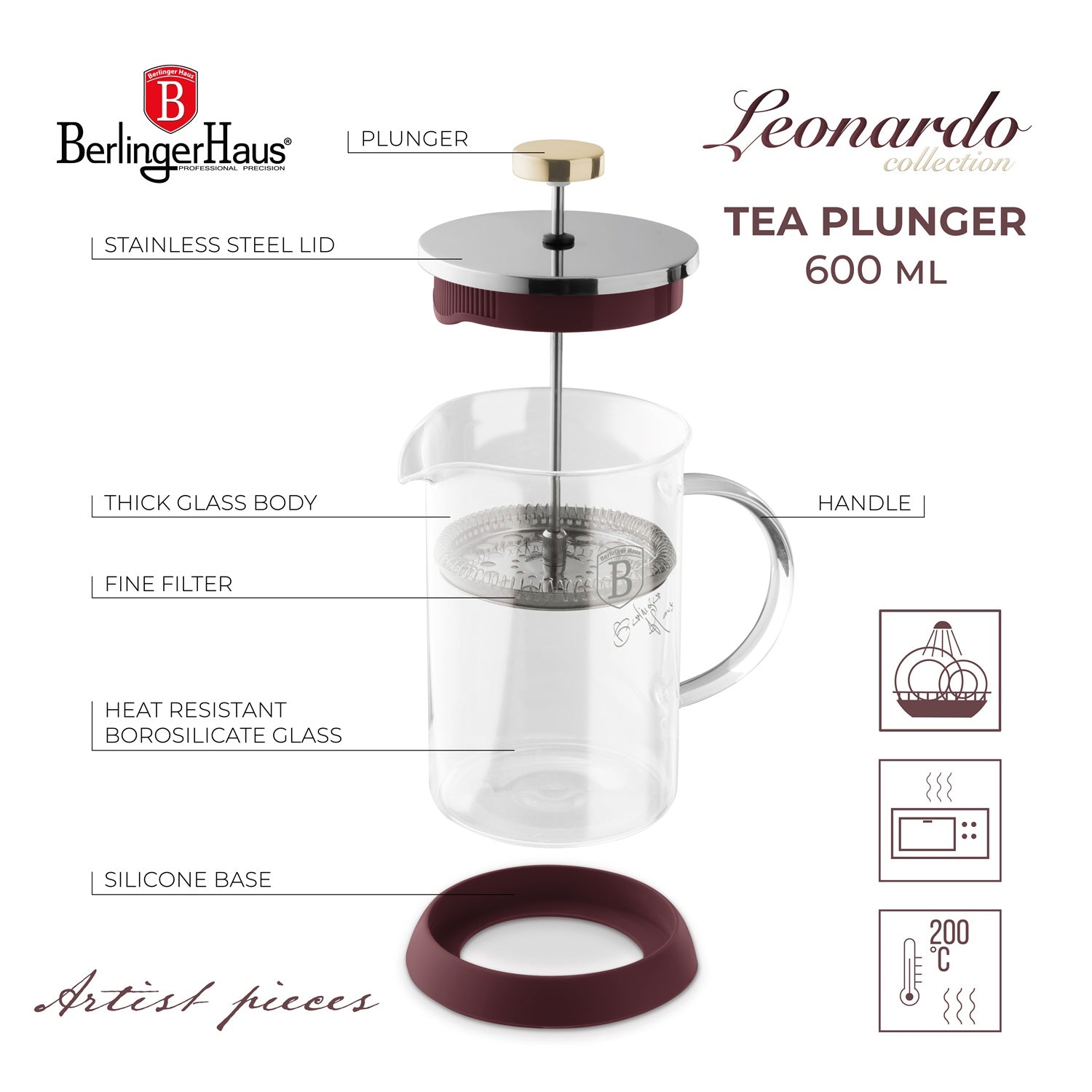 Berlinger Haus 600ml Tea Coffee Plunger - Leonardo
