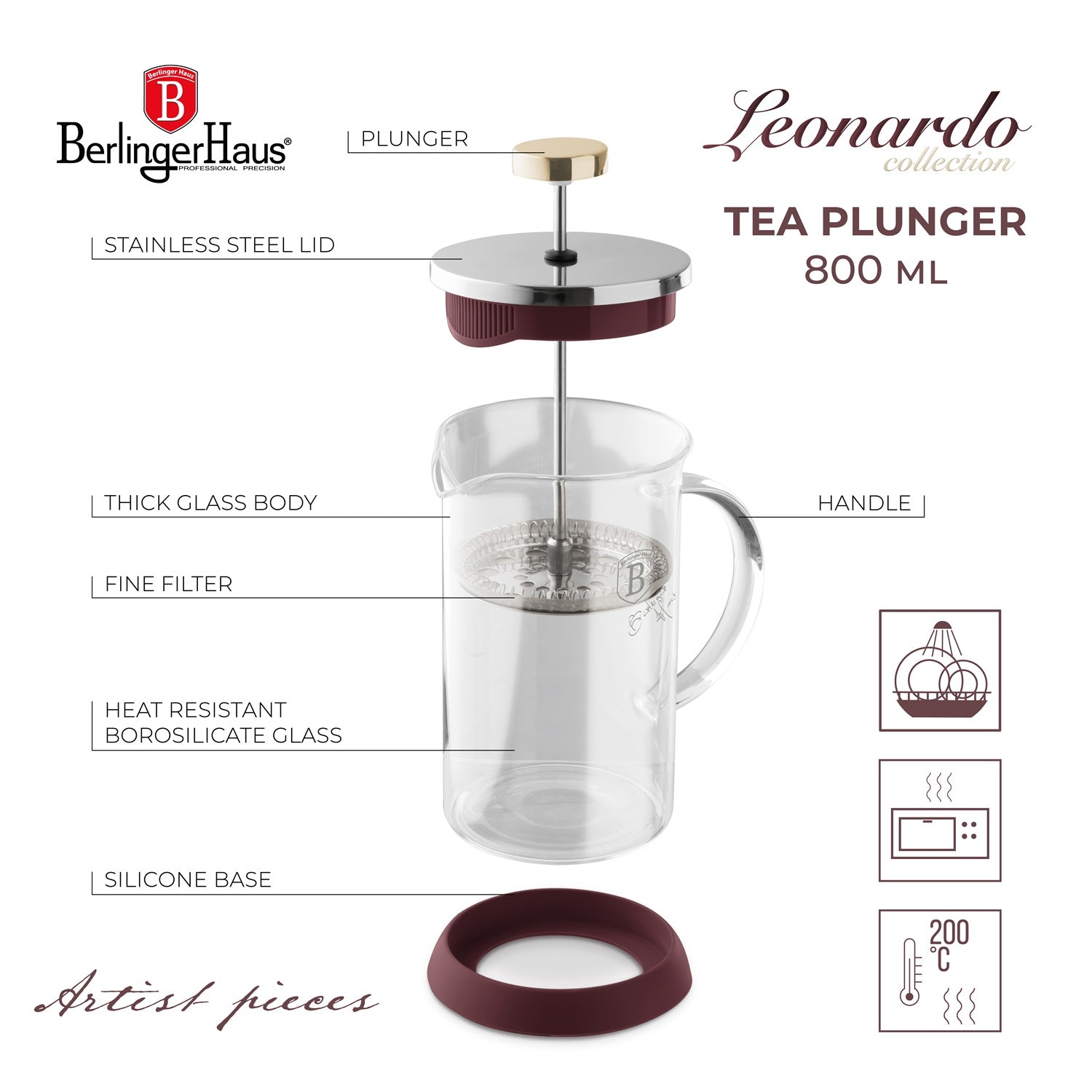 Berlinger Haus 800ml Coffee & Tea Plunger - Leonardo