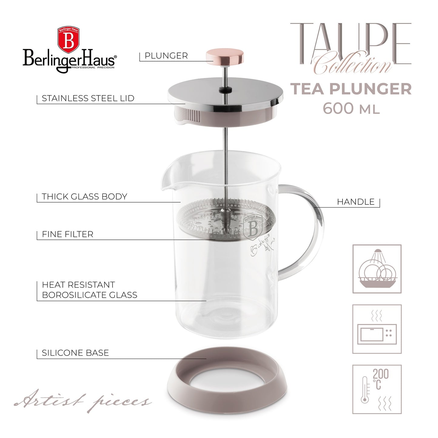 Berlinger Haus 600ml Coffee & Tea Plunger – Taupe