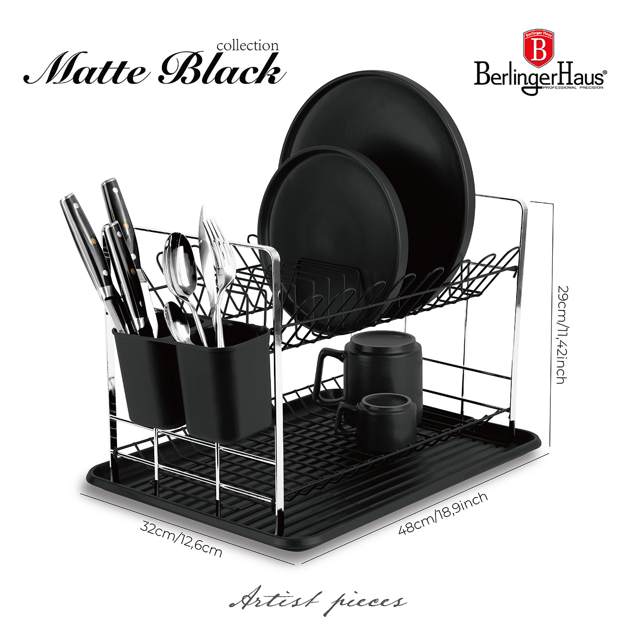 Berlinger Haus 48cm Dish Rack - Matt Black