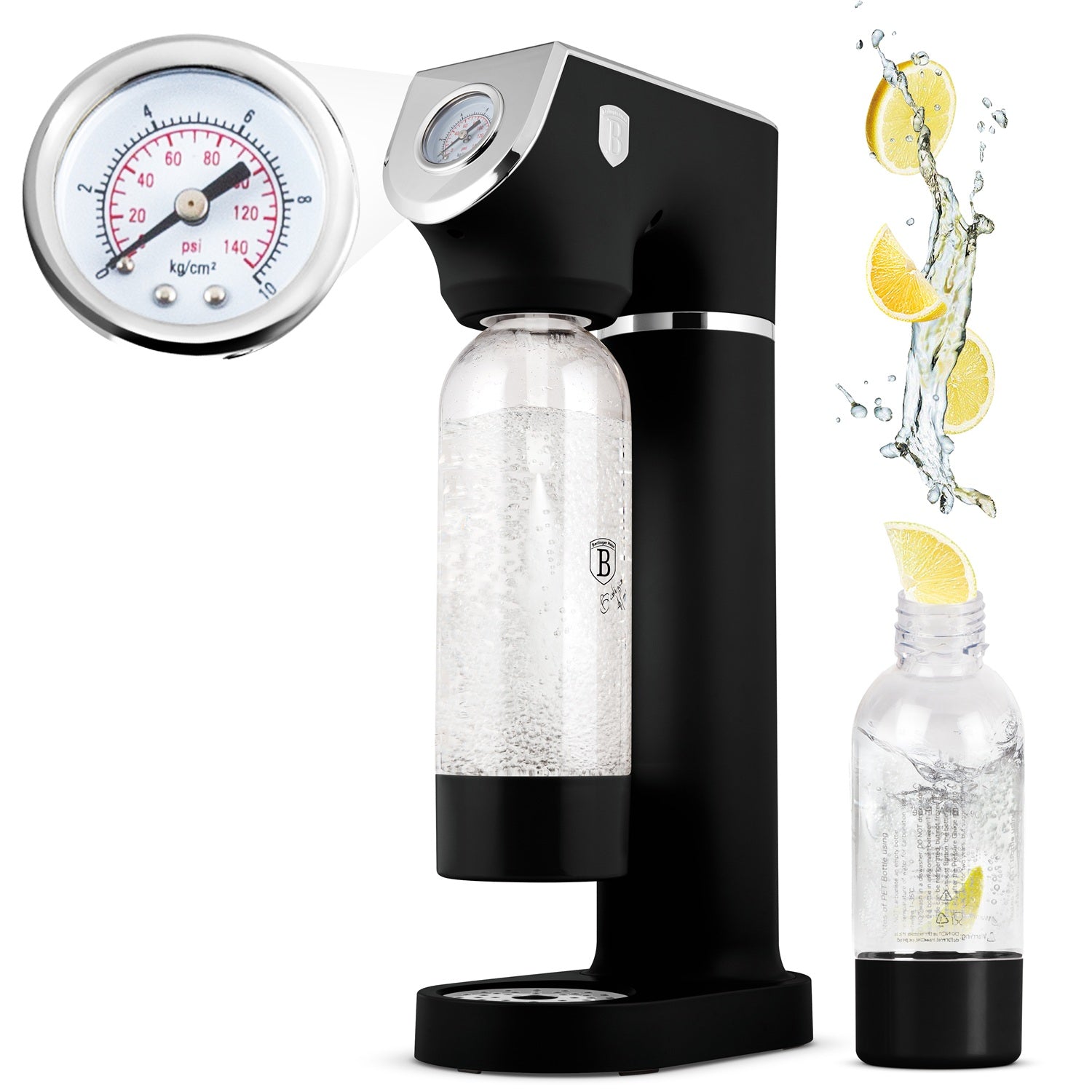 Berlinger Haus Soda Maker with 2 Bottles & Barometer - Matte Black